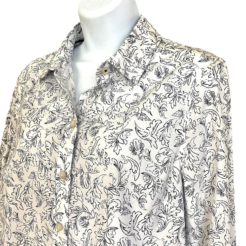 Fleur Bleue Floral Cotton Button-down Shirt Medium Casual - Picture 4 of 13